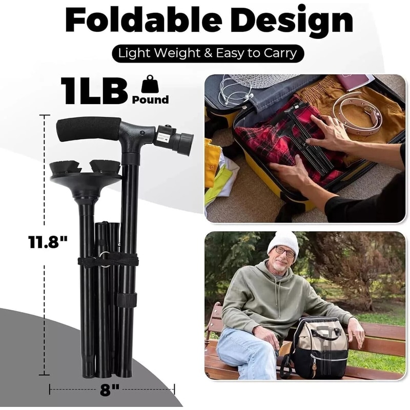 NonSlip Folding Walking Cane For Seniors T Handle With Strap For Men Women 3