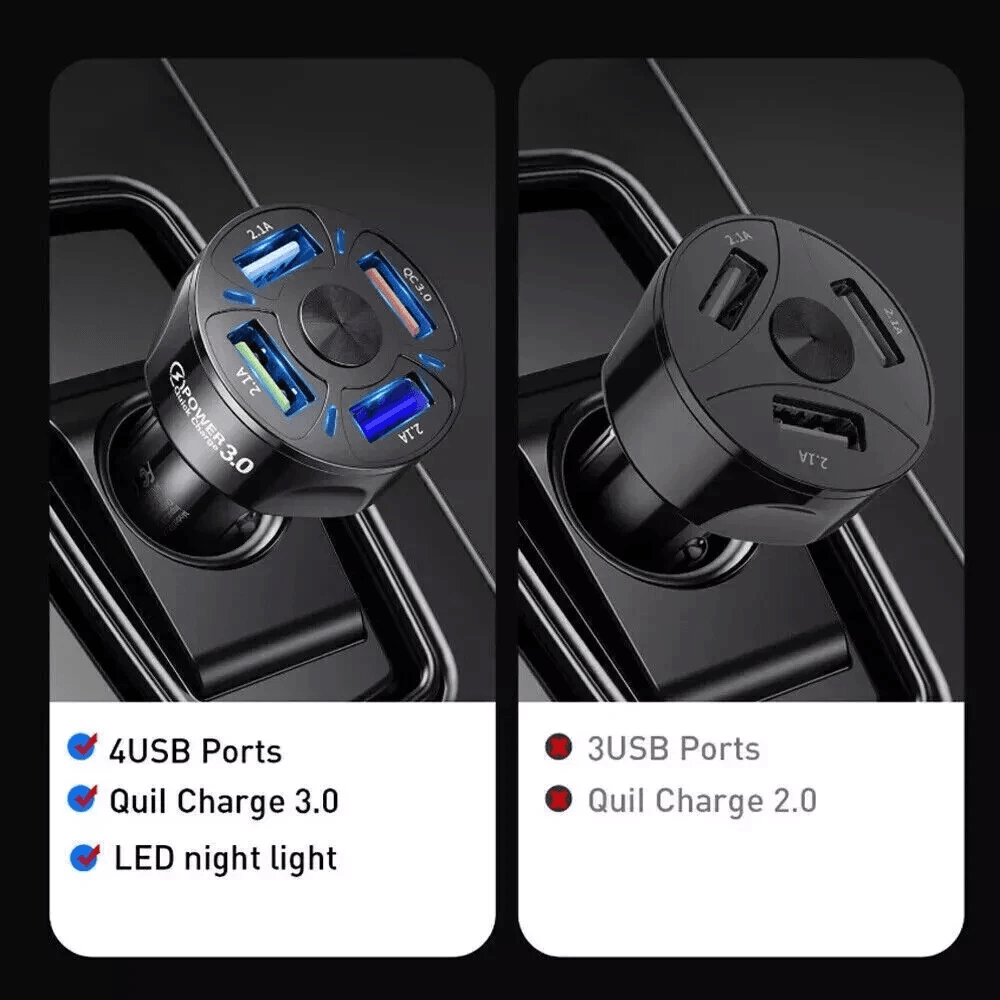 Fast 4 Port USB Car Charger Adapter For IPhone Samsung Android Phones 3