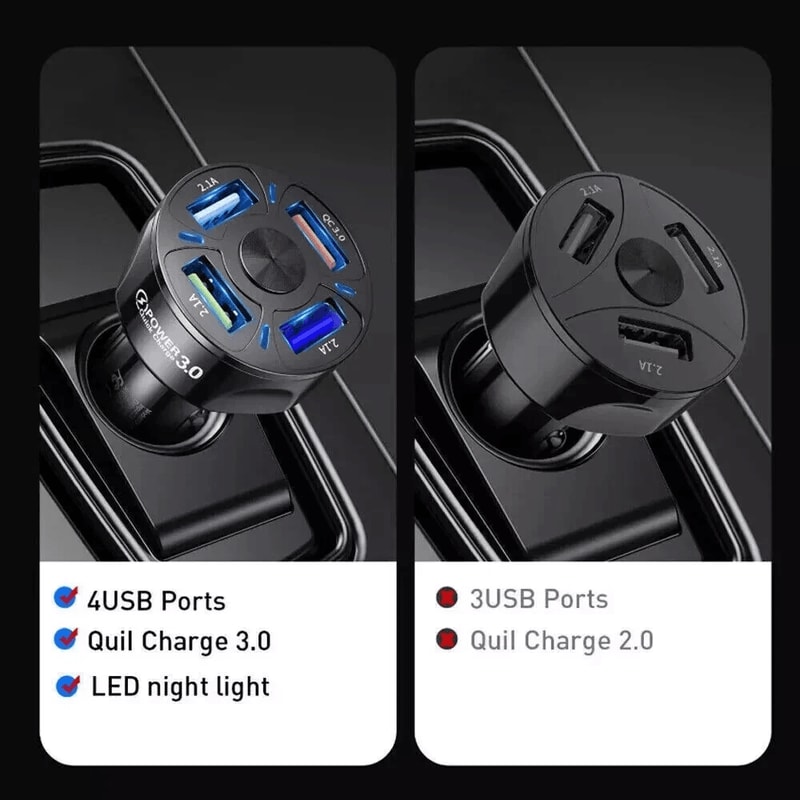 Fast 4 Port USB Car Charger Adapter For IPhone Samsung Android Phones 3