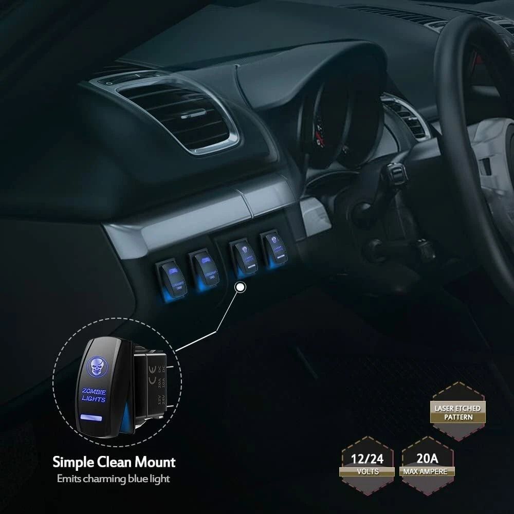 Waterproof 5pin Rocker Toggle Switch Blue Light Fog LED For Car Boat 4