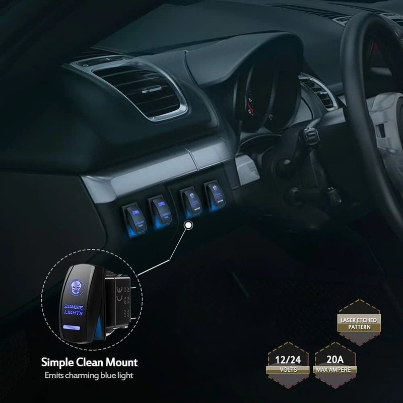 Waterproof 5pin Rocker Toggle Switch Blue Light Fog LED For Car Boat 4