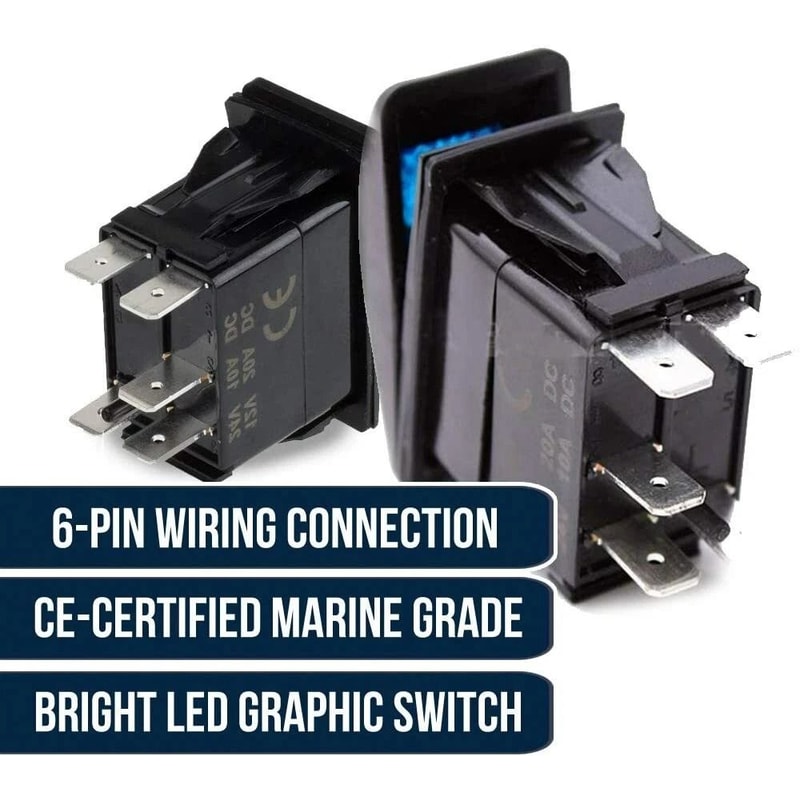 Waterproof 5pin Rocker Toggle Switch Blue Light Fog LED For Car Boat 7