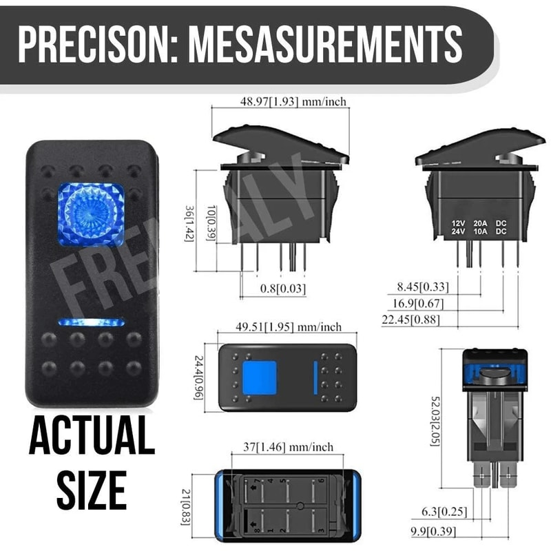 Waterproof 5pin Rocker Toggle Switch Blue Light Fog LED For Car Boat 8