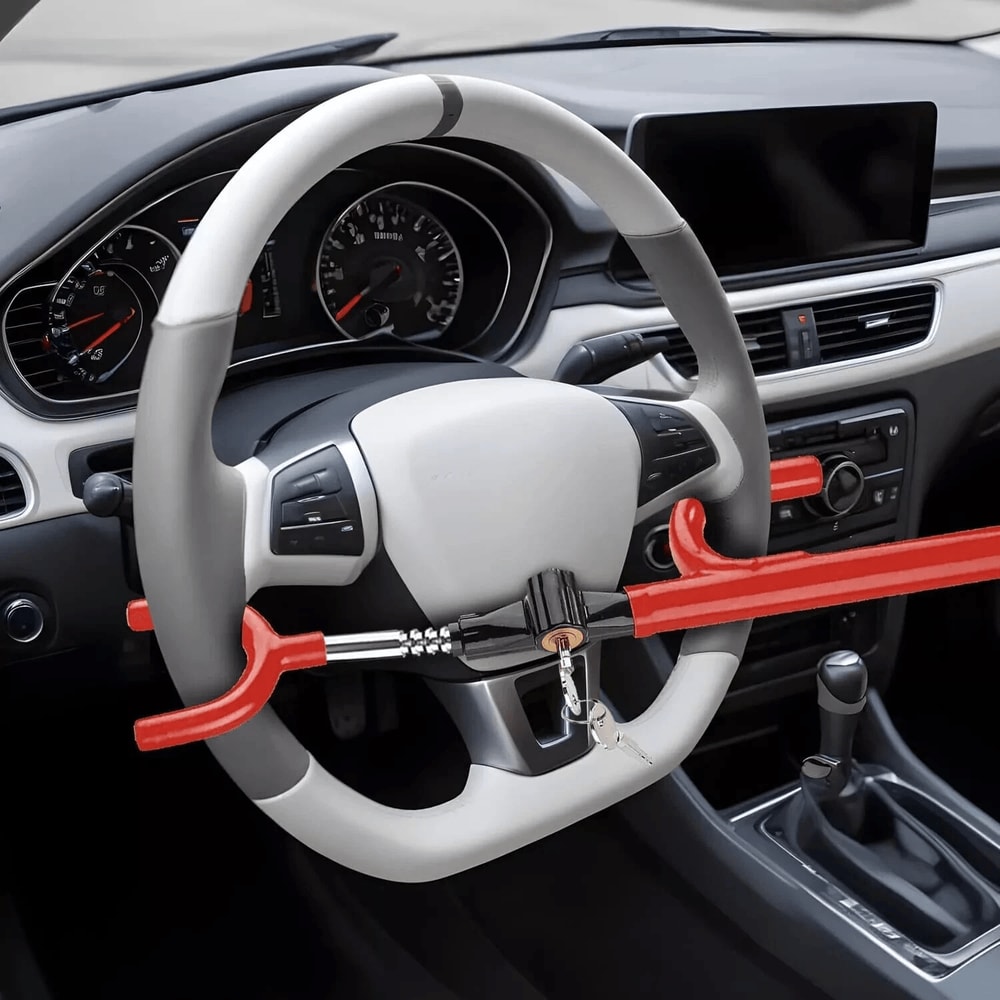 Anti Theft Red Steering Wheel Lock Club Twin Hook Universal For Car Van Truck SUVs 6