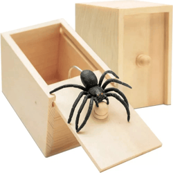 hidden case wooden prank spider scare box, joke gag trick toy