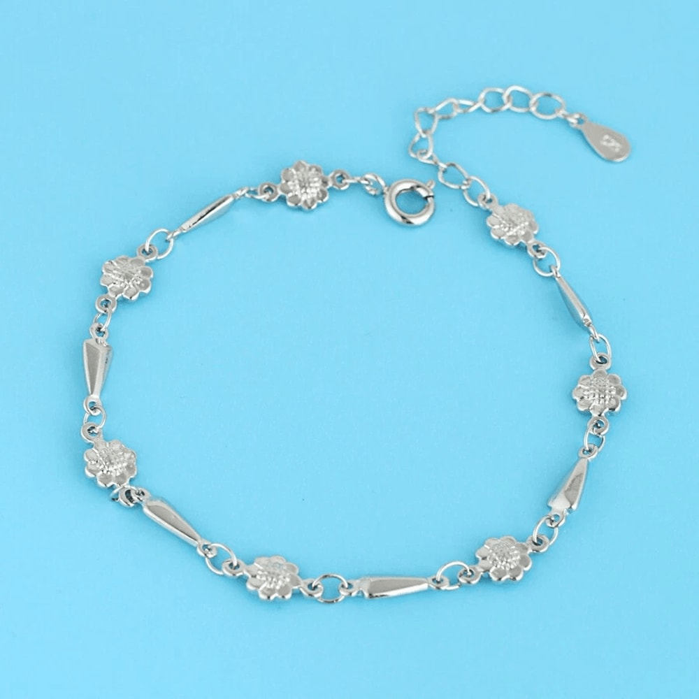 Fashion Women Sterling Silver Wrist Chain Exquisite Sunflowers Bracelet 1