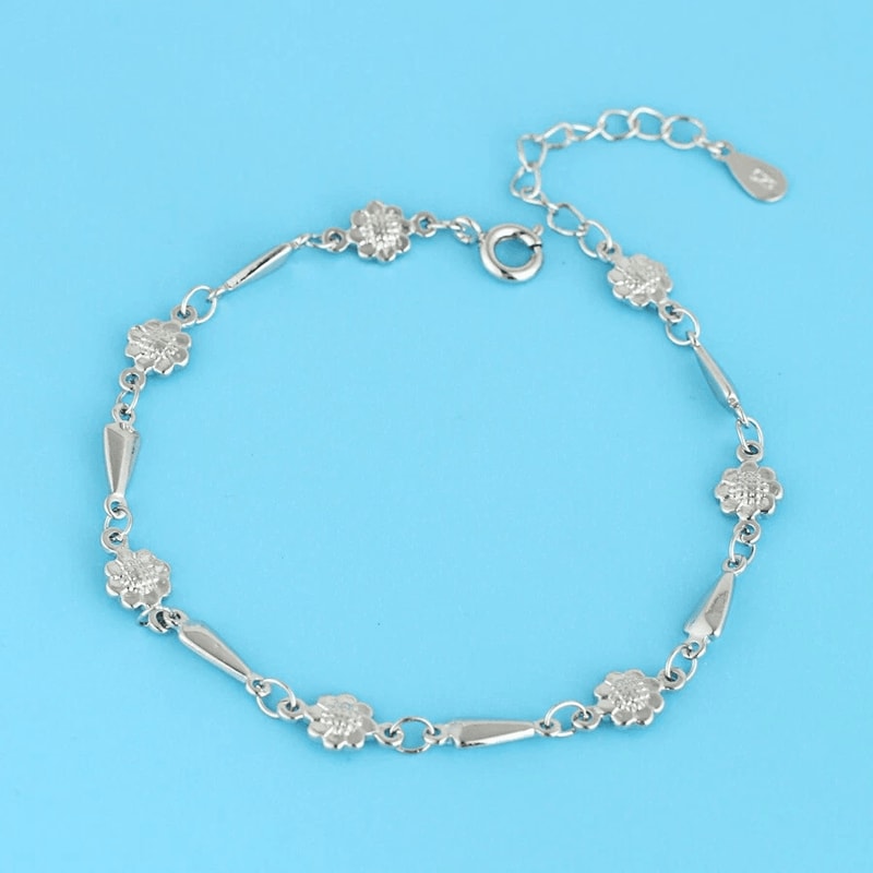 Fashion Women Sterling Silver Wrist Chain Exquisite Sunflowers Bracelet 1