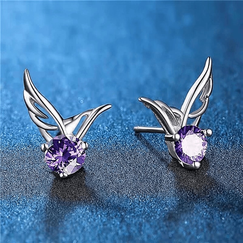Crystal Angel Wings Women Stud Earrings Elegant Sterling Silver Jewelry 3