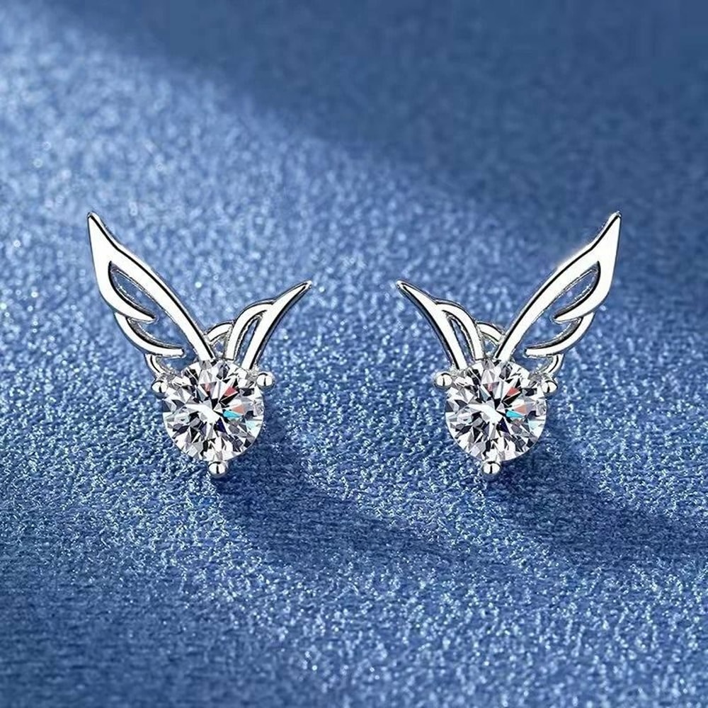 Crystal Angel Wings Women Stud Earrings Elegant Sterling Silver Jewelry 2