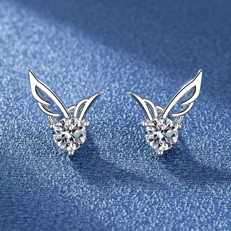 Crystal Angel Wings Women Stud Earrings Elegant Sterling Silver Jewelry 2