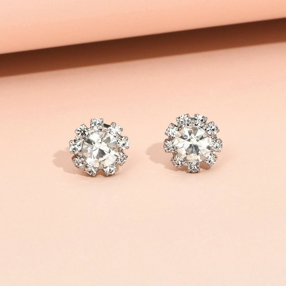 Crystal Bling Sunflower Studs Shining Women Sterling Silver Earrings 2