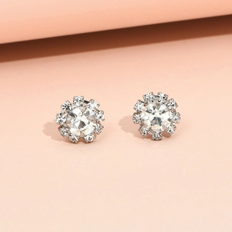 Crystal Bling Sunflower Studs Shining Women Sterling Silver Earrings 2