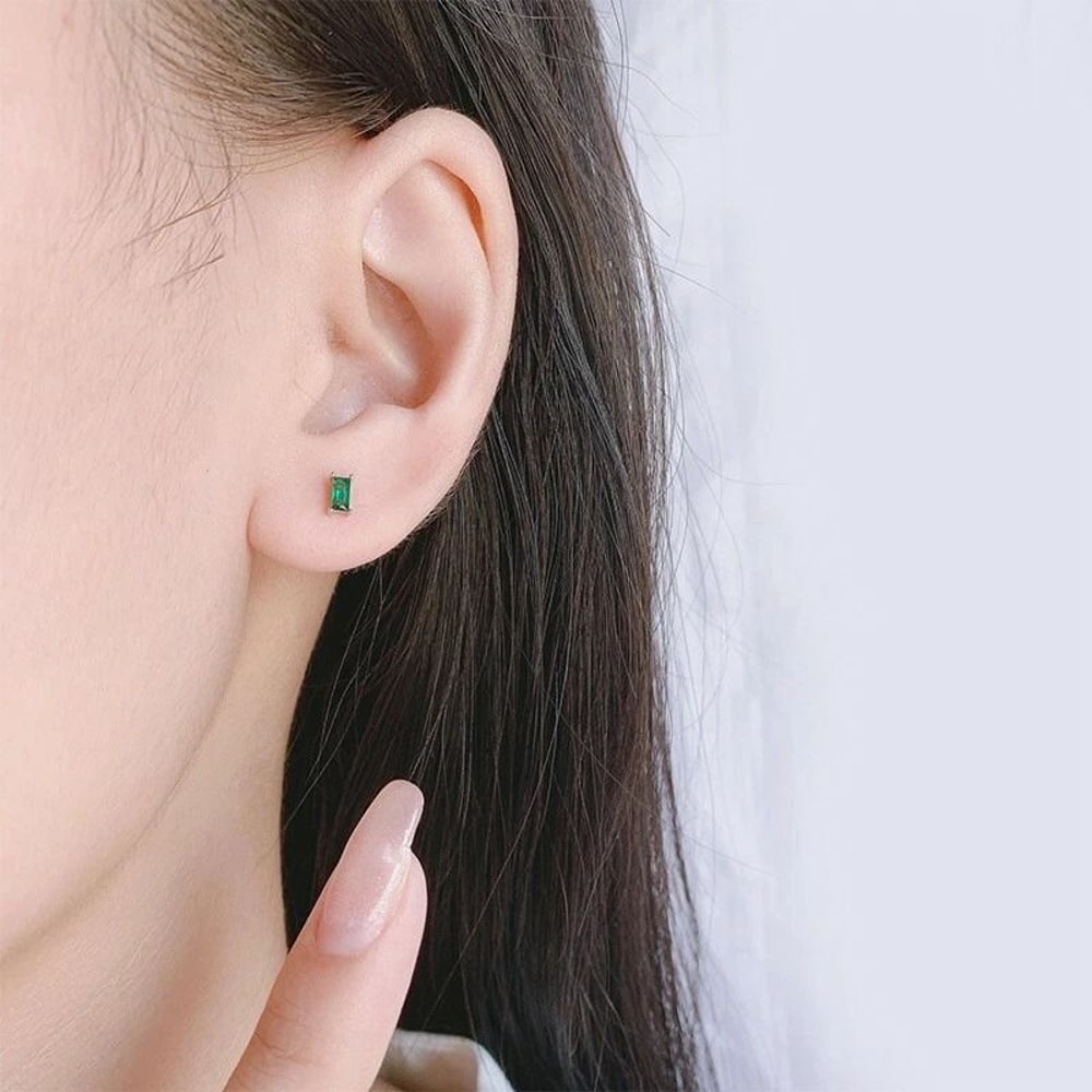 Retro Green Cubic Zirconia CZ Earrings Sterling Silver Studs For Women 1