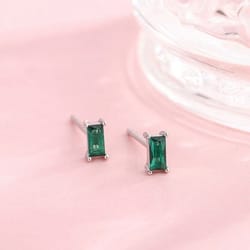 retro green cubic zirconia cz earrings sterling silver studs for women