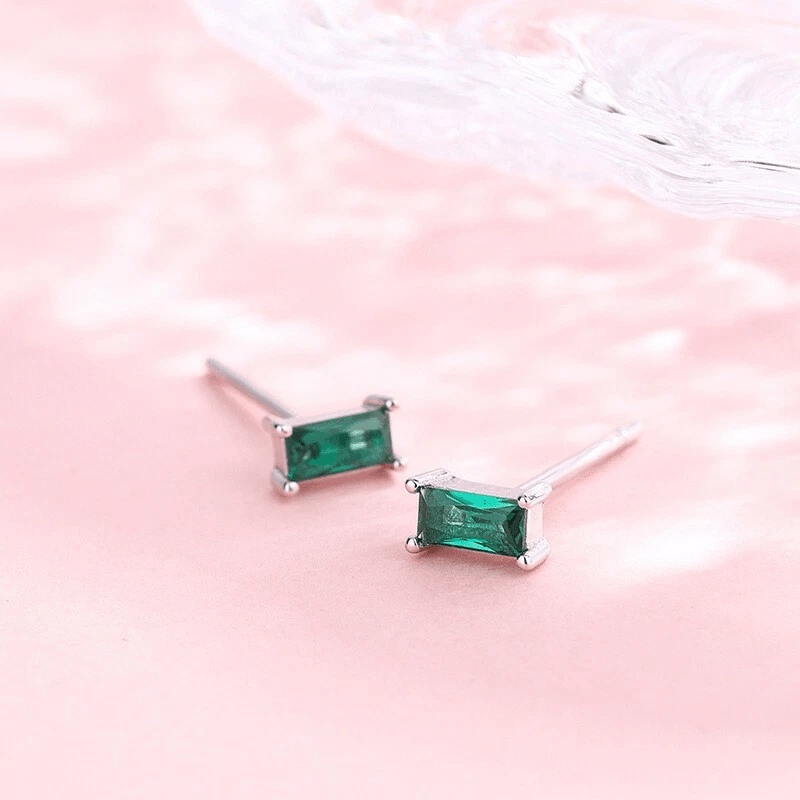 Retro Green Cubic Zirconia CZ Earrings Sterling Silver Studs For Women 2