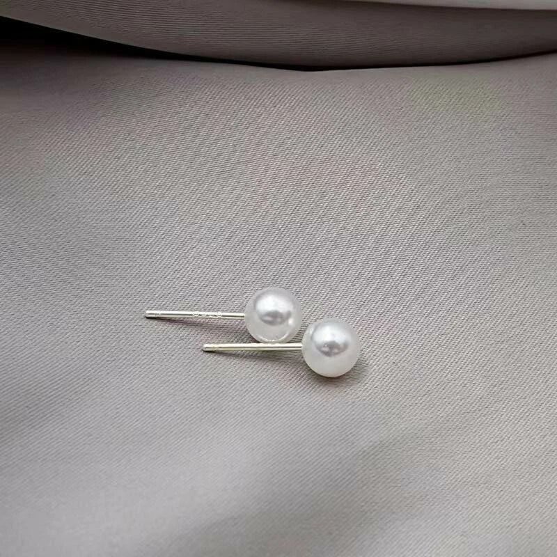 Sterling Silver Jewelry Earrings With Natural Round Pearl Stud For Women 1