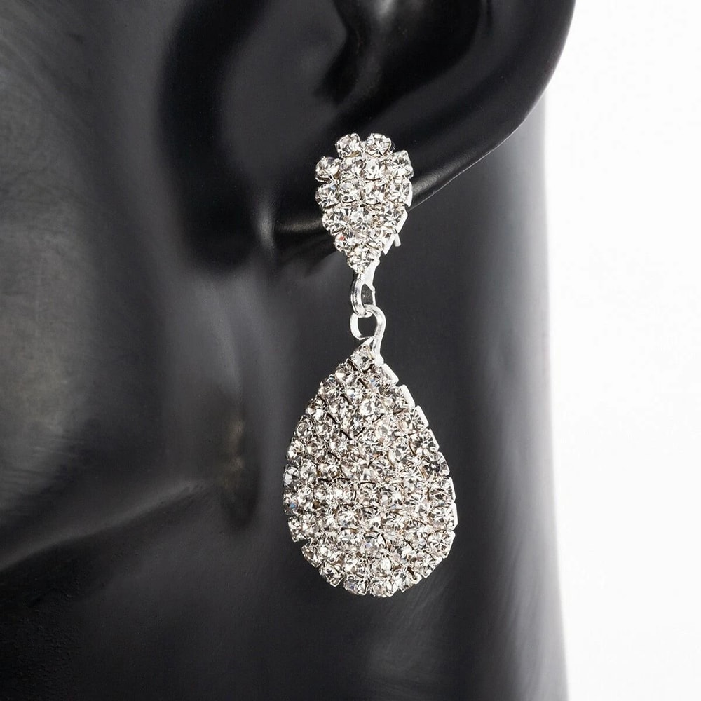 Sterling Silver Earrings For Women Big Oval Crystal Droplets Jewelry 3