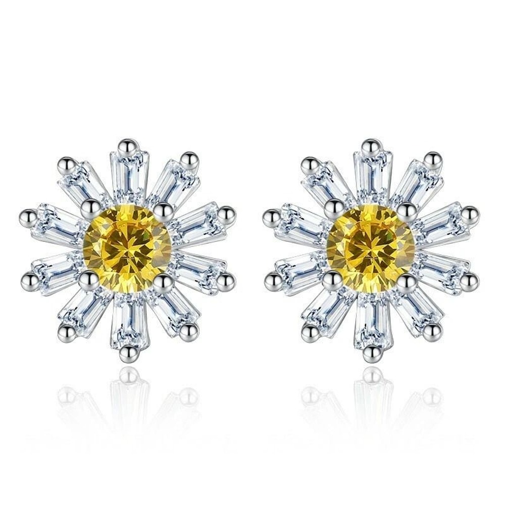 Exquisite Sunflower Earrings Stud Hook Sterling Silver Jewelry For Women 1