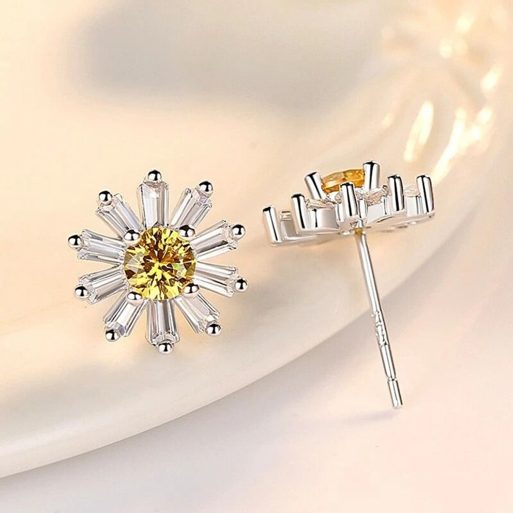 Exquisite Sunflower Earrings Stud Hook Sterling Silver Jewelry For Women 2