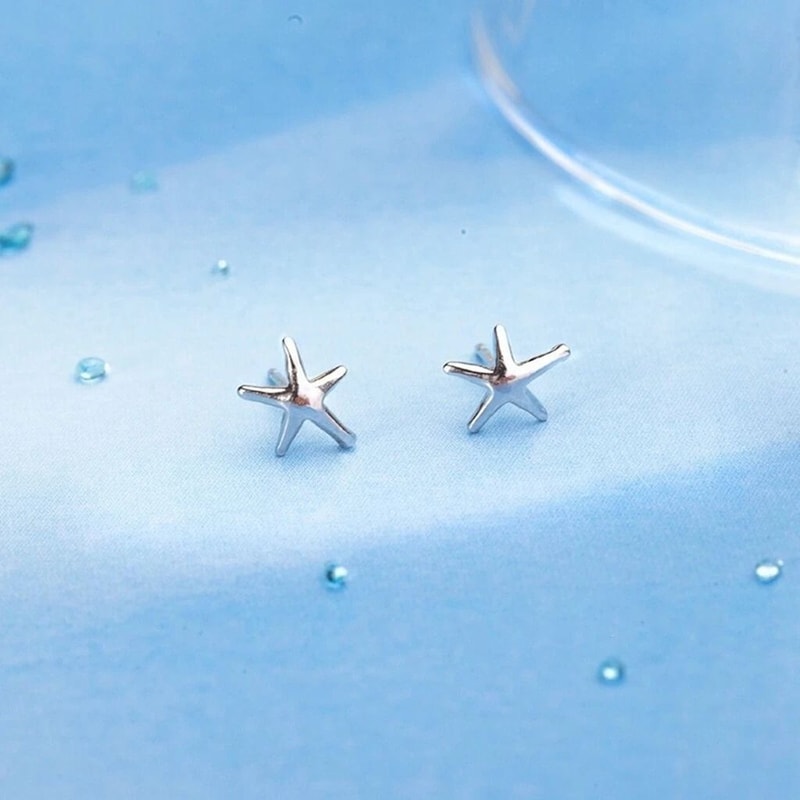Elegant Starfish Stud Earrings 3D Fashion Women Sterling Silver Jewelry 0