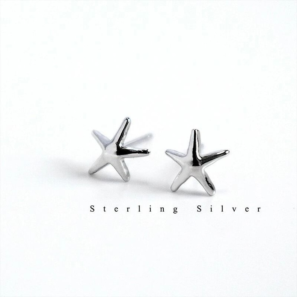 Elegant Starfish Stud Earrings 3D Fashion Women Sterling Silver Jewelry 2