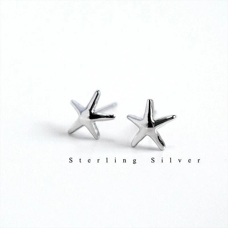 Elegant Starfish Stud Earrings 3D Fashion Women Sterling Silver Jewelry 2