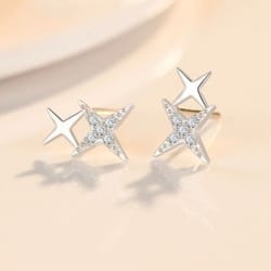 simple crystal bling stars earrings for women, sterling silver studs, fashionable and elegant jewelry