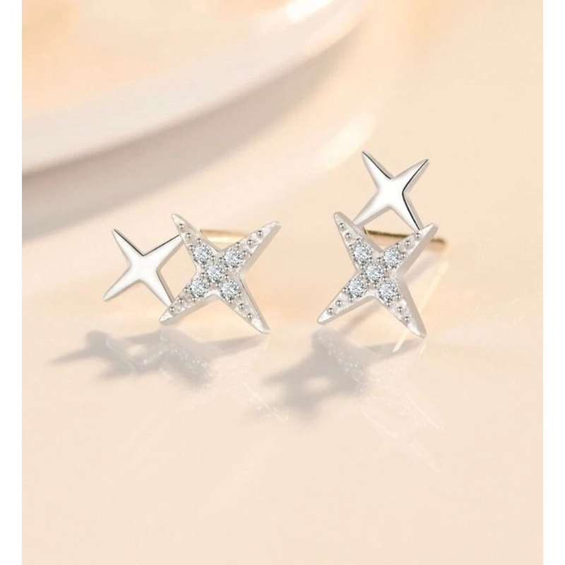 Simple Crystal Bling Stars Earrings For Women Sterling Silver Studs Fashionable And Elegant Jewelry 0