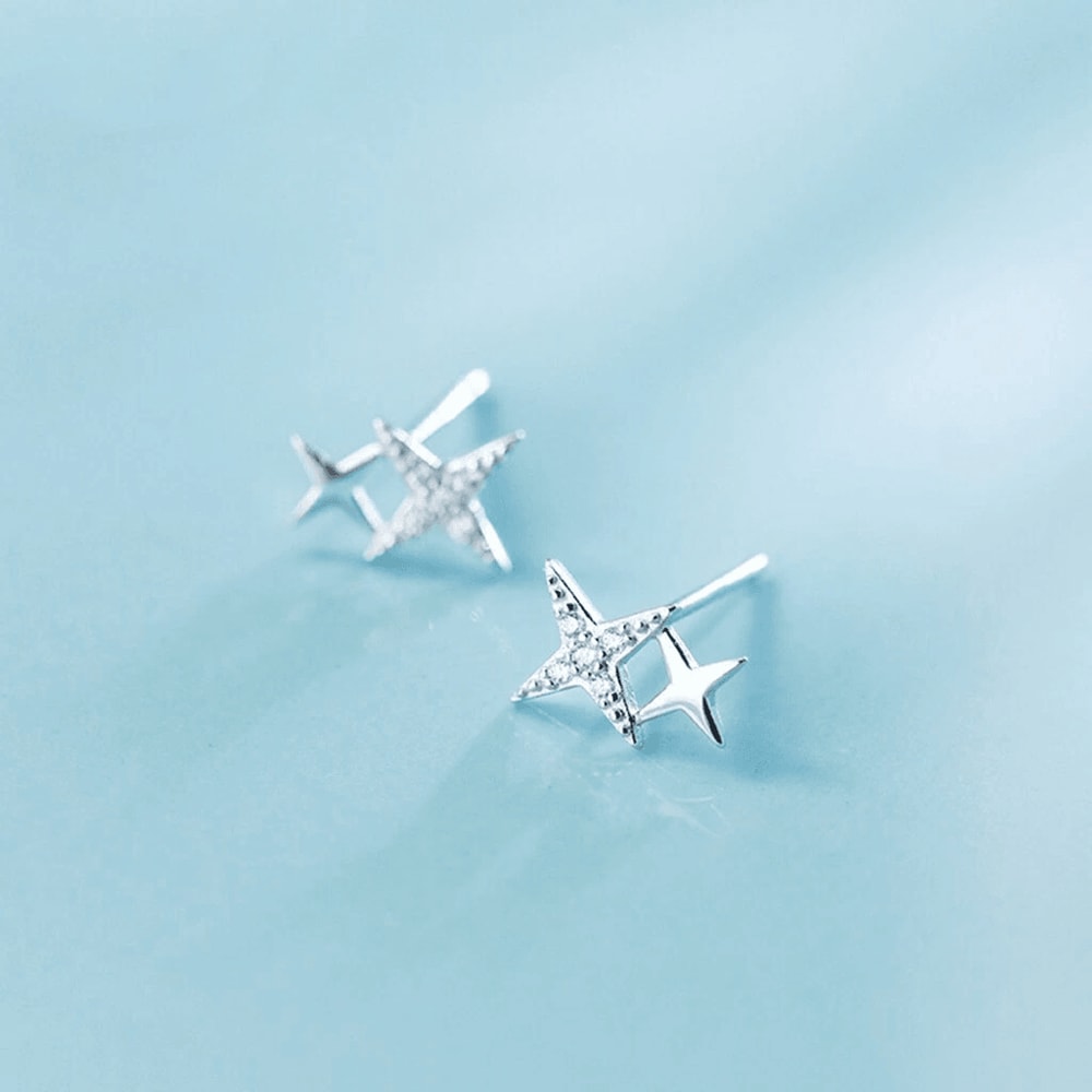 Simple Crystal Bling Stars Earrings For Women Sterling Silver Studs Fashionable And Elegant Jewelry 2