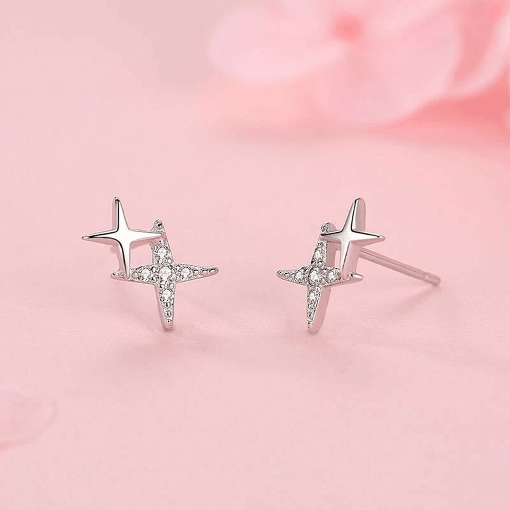 Simple Crystal Bling Stars Earrings For Women Sterling Silver Studs Fashionable And Elegant Jewelry 3