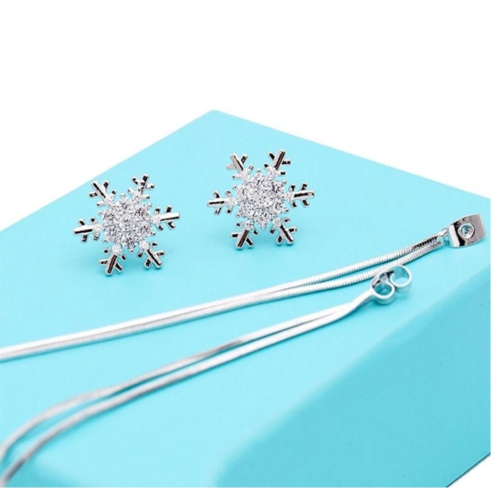 Women Sterling Silver Snowflake Crystal Tassel Earrings Elegant Studs 3