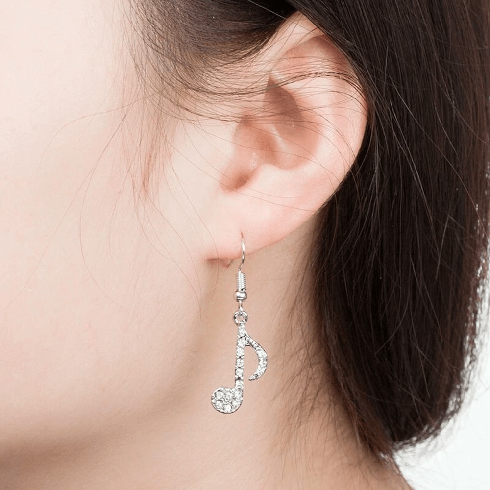 Asymmetric Women Bling Crystal Tassel Earrings Treble Bass Clef Stud Elegant Music Jewelry 1