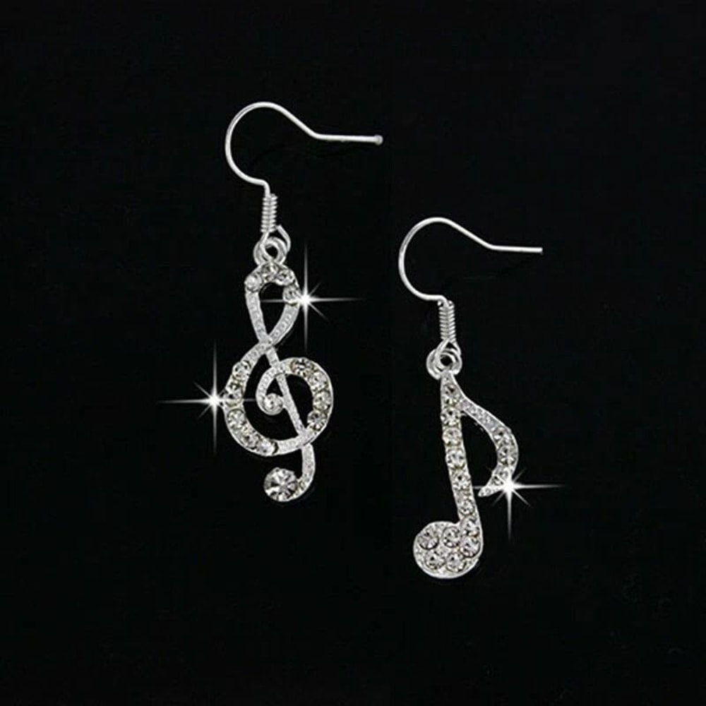 Asymmetric Women Bling Crystal Tassel Earrings Treble Bass Clef Stud Elegant Music Jewelry 4