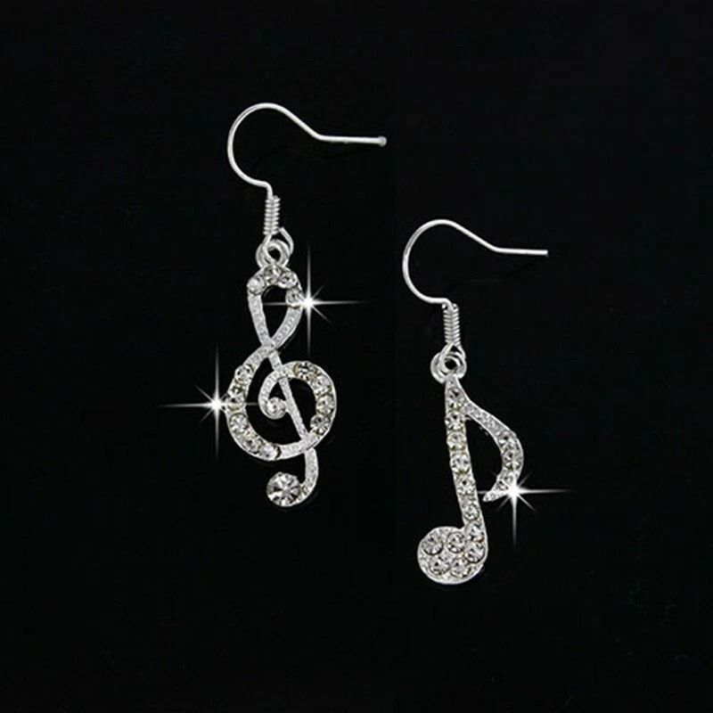 Asymmetric Women Bling Crystal Tassel Earrings Treble Bass Clef Stud Elegant Music Jewelry 4