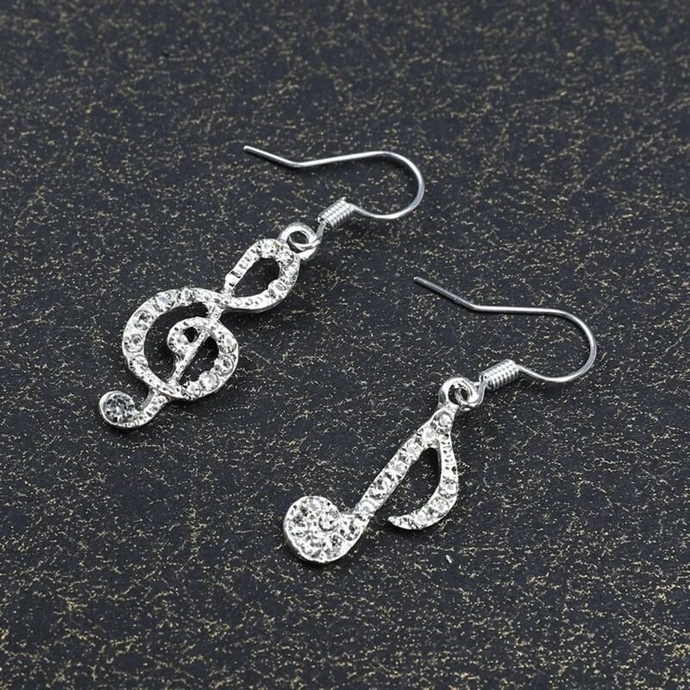Asymmetric Women Bling Crystal Tassel Earrings Treble Bass Clef Stud Elegant Music Jewelry 0