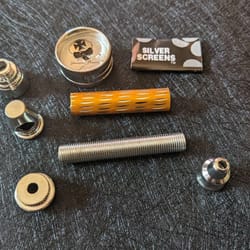 tobacco smoking pipe, all-metal grinder with lid, screen, full set - orange