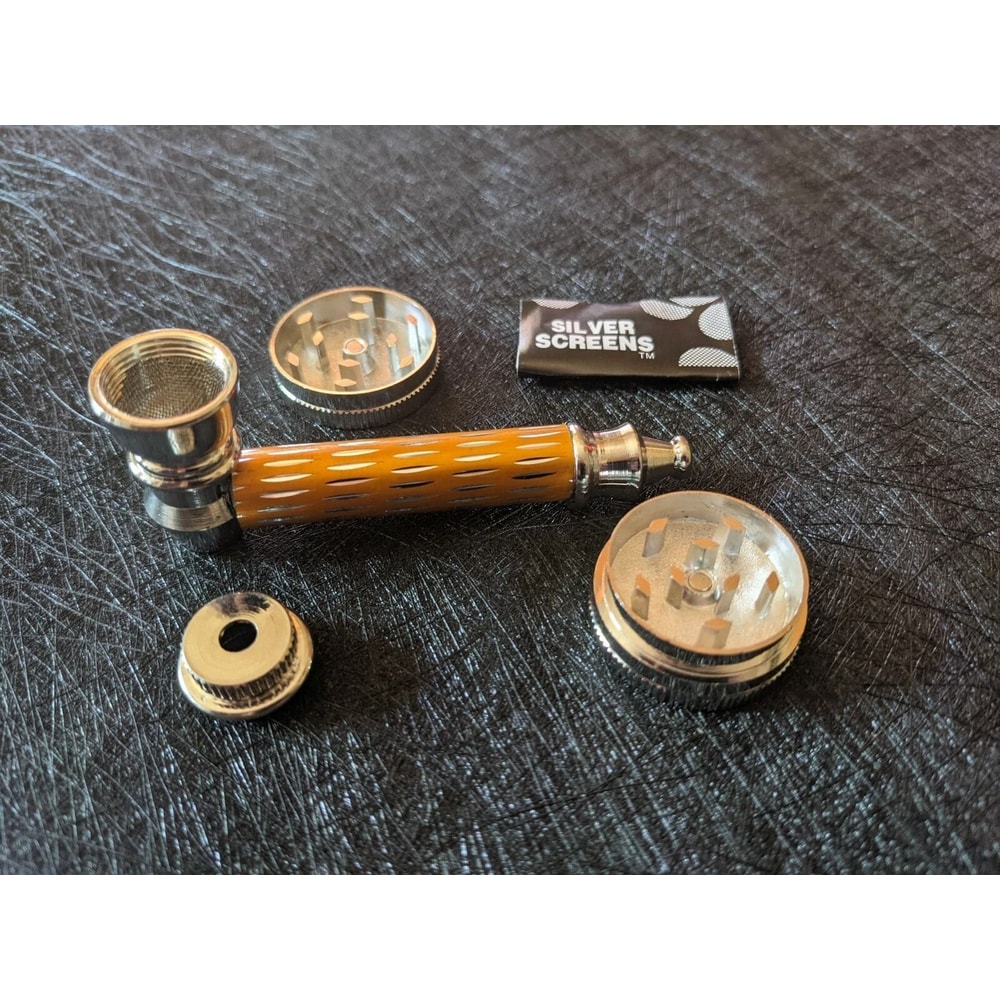 Tobacco Smoking Pipe AllMetal Grinder With Lid Screen Full Set Orange 3