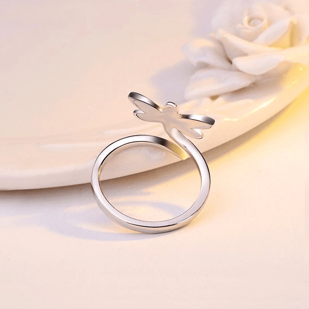 Elegant Sterling Silver Ring For Women 3D Dragonfly Creative Style Fashion Jewelry 1