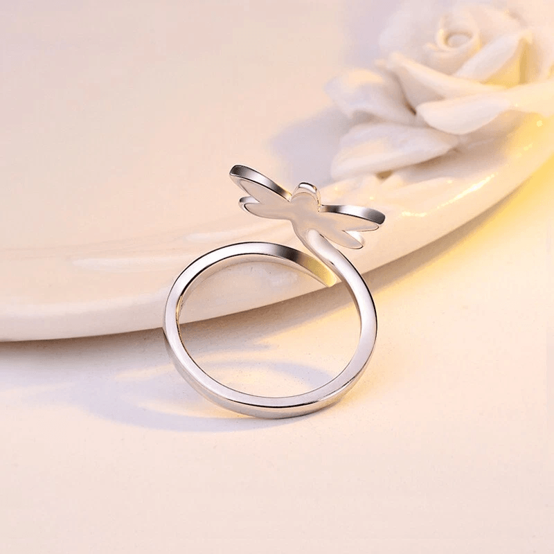 Elegant Sterling Silver Ring For Women 3D Dragonfly Creative Style Fashion Jewelry 1