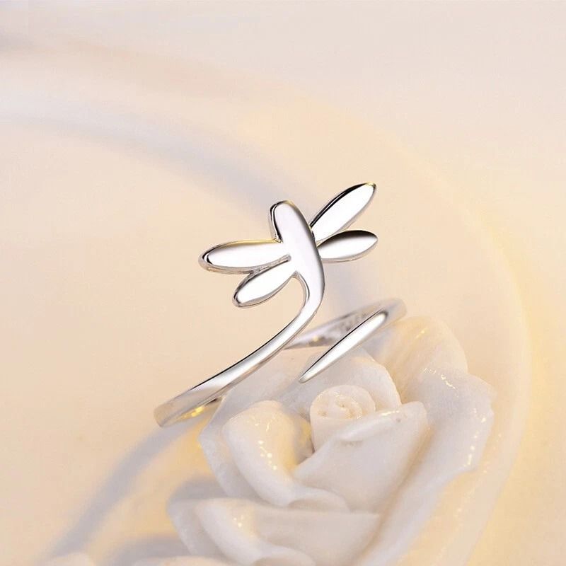 Elegant Sterling Silver Ring For Women 3D Dragonfly Creative Style Fashion Jewelry 3