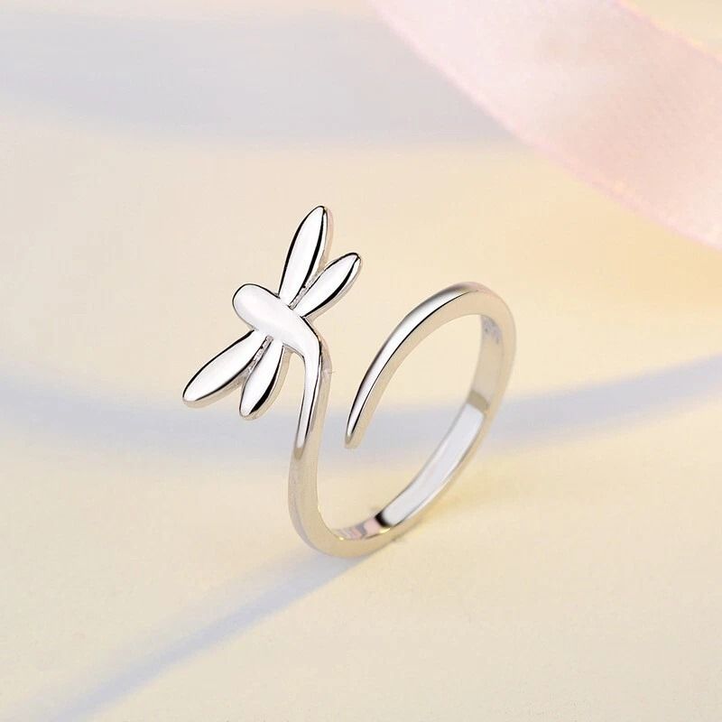 Elegant Sterling Silver Ring For Women 3D Dragonfly Creative Style Fashion Jewelry 0