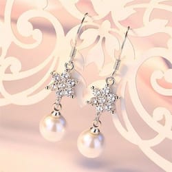 elegant tassel pearls silver earrings, bling stars stud, women crystal jewelry
