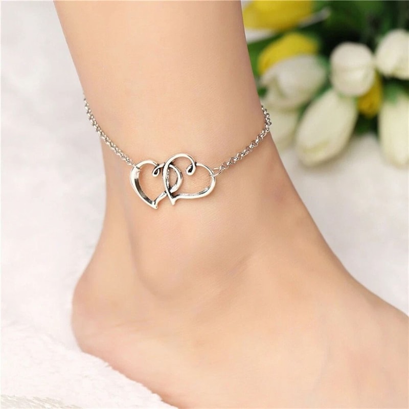 Hollow Double Love Heart Anklets Foot Chain For Fashion Women Ankle Bracelet 0