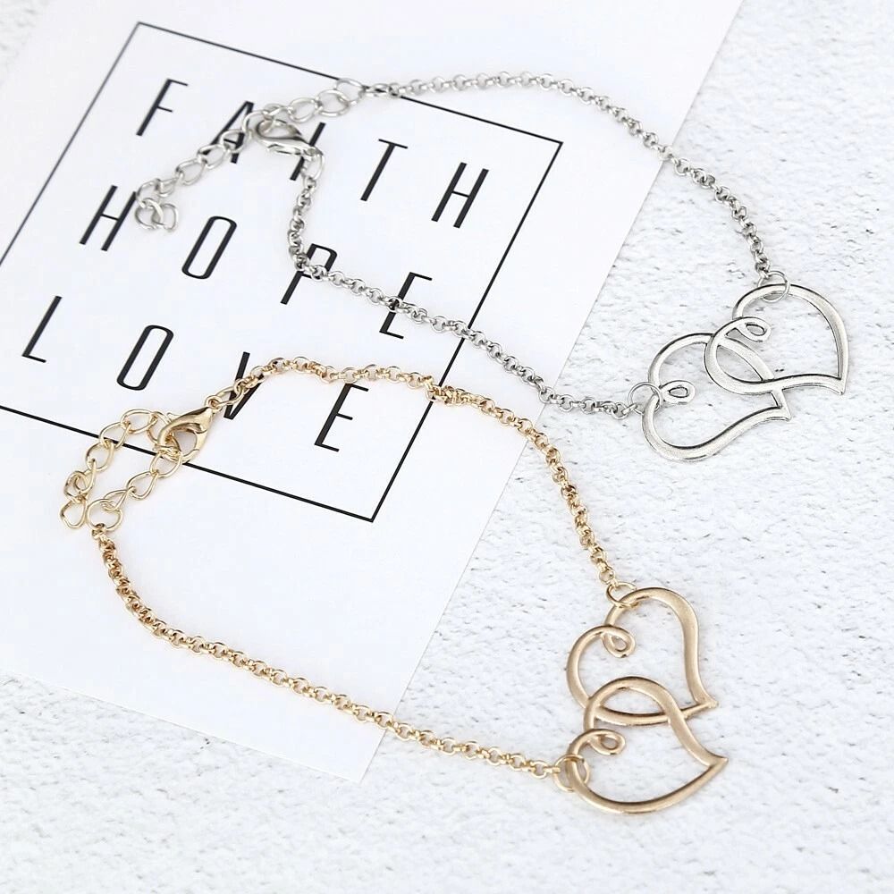 Hollow Double Love Heart Anklets Foot Chain For Fashion Women Ankle Bracelet 1