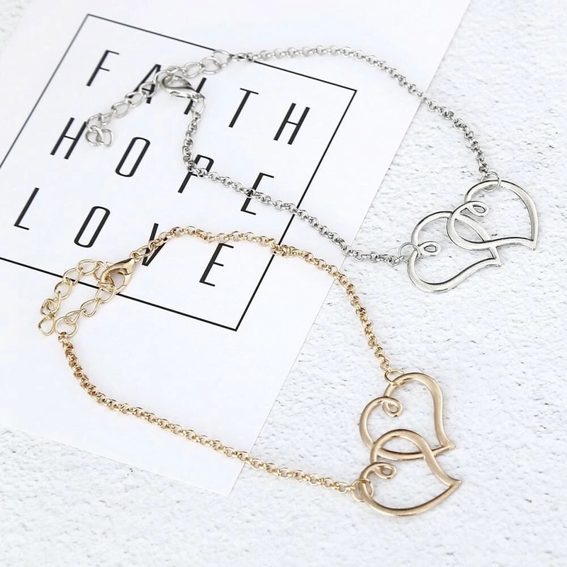 Hollow Double Love Heart Anklets Foot Chain For Fashion Women Ankle Bracelet 1