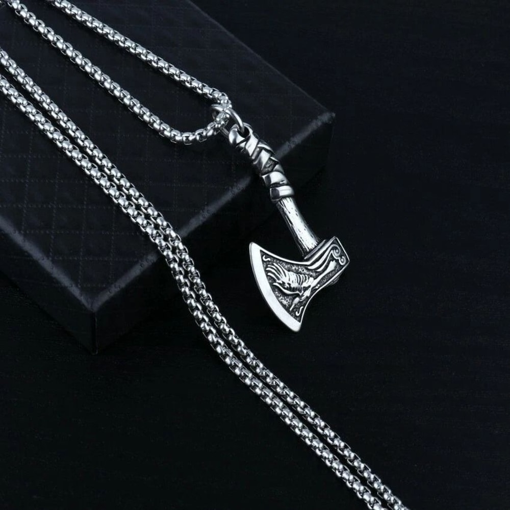 Vintage MEN Stainless Steel Viking Celtic Axe Pendant Necklace Chain 4