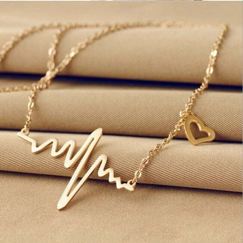 Gold Love Heart Necklace Fashion Women Chain Heartbeat Pendant Jewelry 0