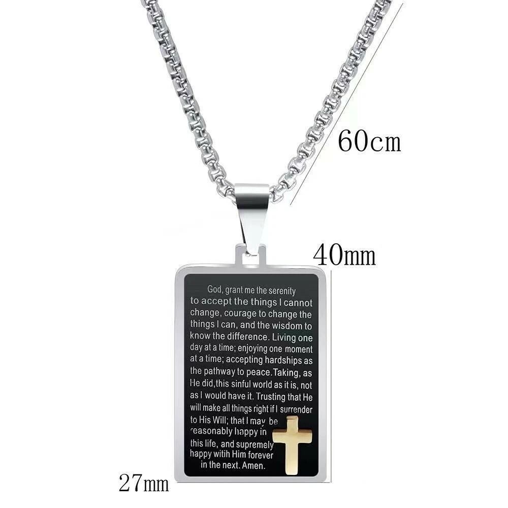 Bible Verse Cross Tag Pendant For Men HeavyDuty Stainless Steel Necklace 0