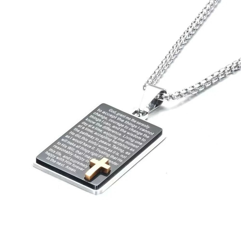 Bible Verse Cross Tag Pendant For Men HeavyDuty Stainless Steel Necklace 1