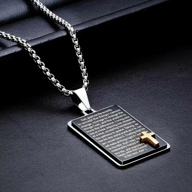 Bible Verse Cross Tag Pendant For Men HeavyDuty Stainless Steel Necklace 3